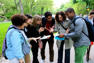 Comparing survey notes in Central Park