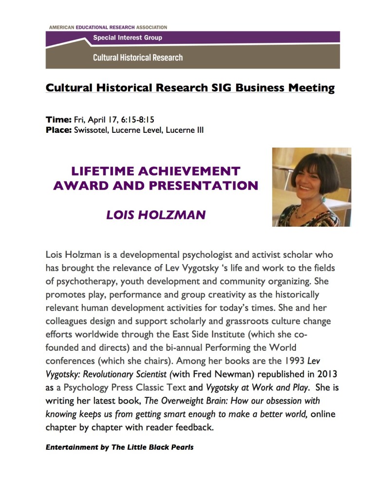 Cultural Historical Research SIG Holzman Lifetime Achievement Announcement
