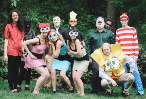 Nadja and her research group pose as cartoon characters
